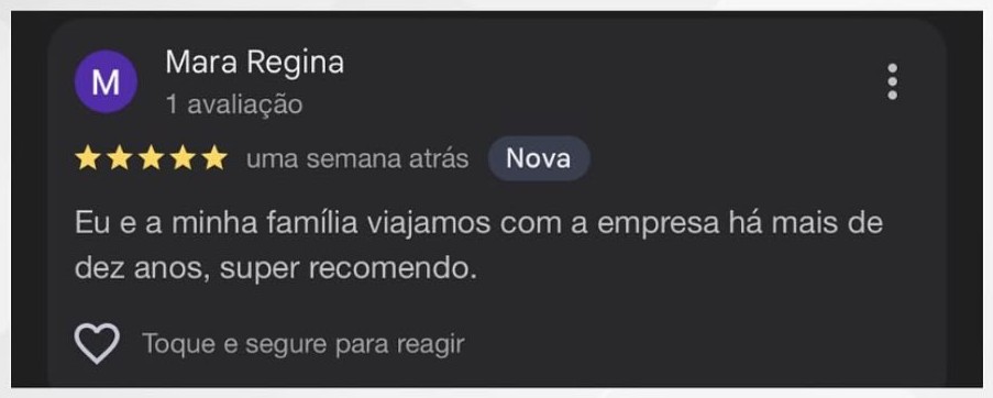 Avaliação real de cliente da JR TOUR